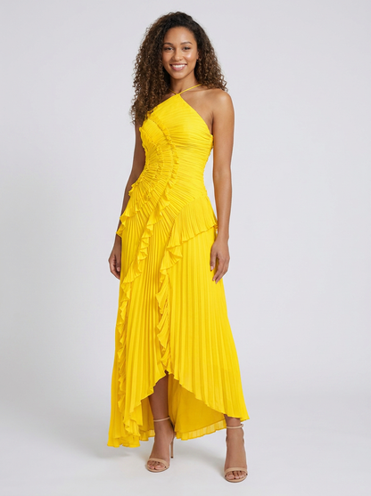 VALESKA | RUFFLE MAXI DRESS - Lemon Yellow