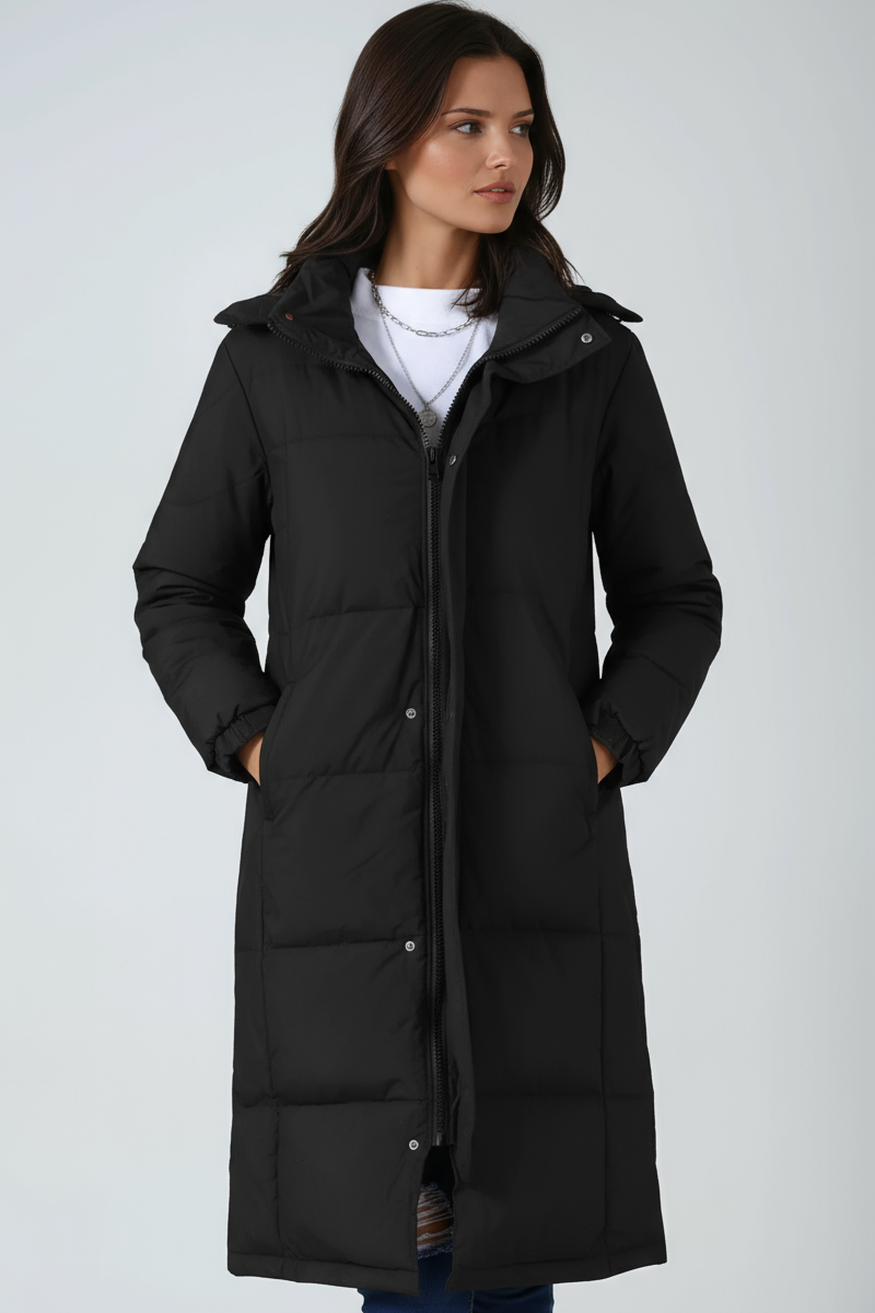 VALKA | HOODED QUILTED PUFFER COAT - Black