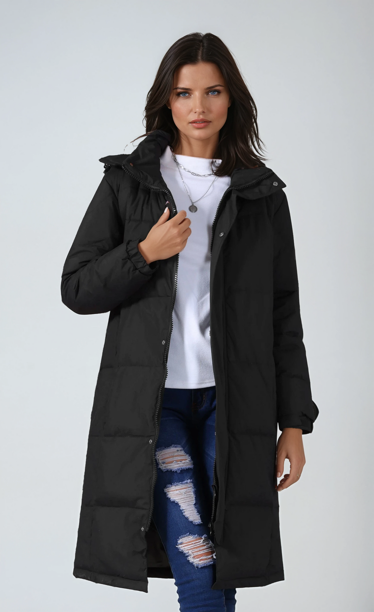 VALKA | HOODED QUILTED PUFFER COAT - Black