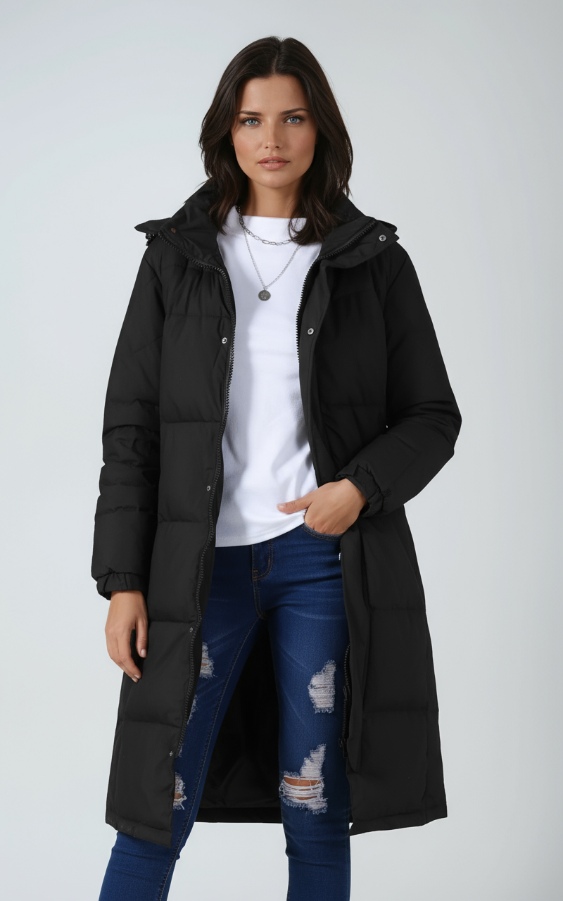 VALKA | HOODED QUILTED PUFFER COAT - Black