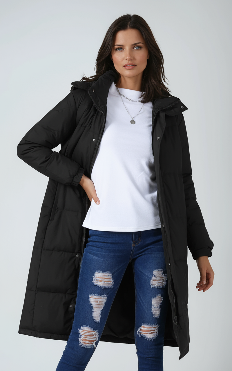 VALKA | HOODED QUILTED PUFFER COAT - Black
