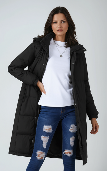 VALKA | HOODED QUILTED PUFFER COAT - Black