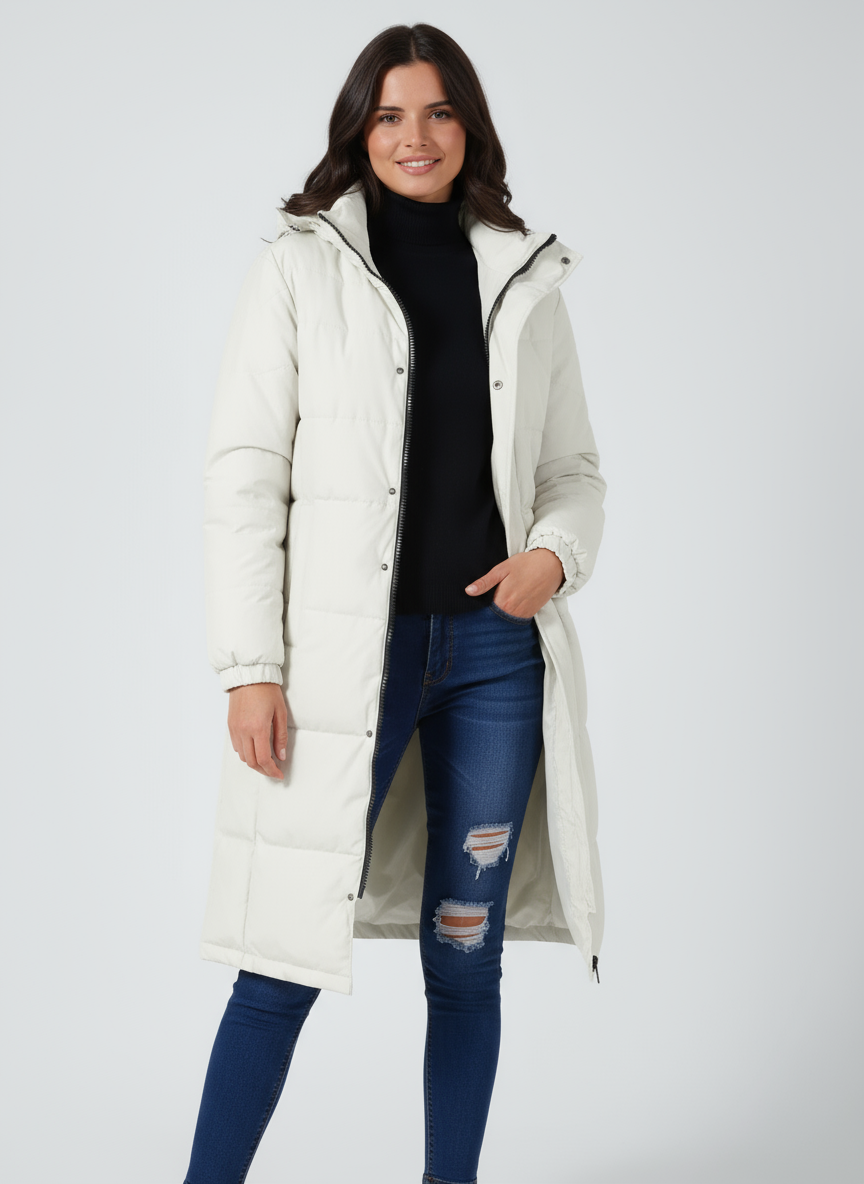 VALKA | HOODED QUILTED PUFFER COAT - White