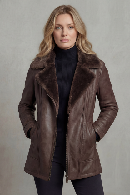 Vanessa Faux Leather Shearling Collar Zip Jacket