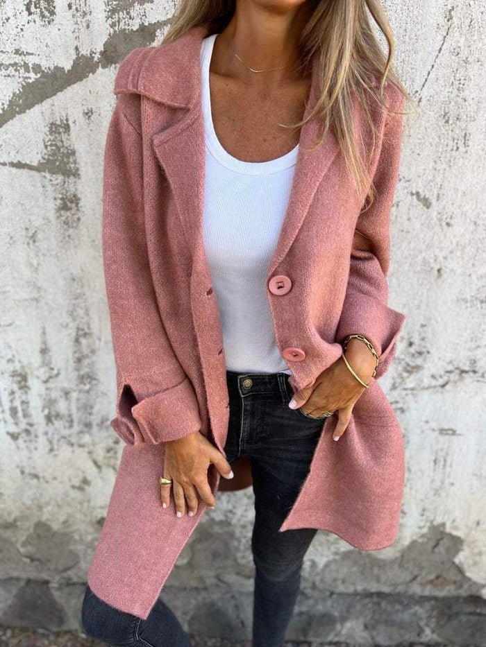 VANORA | NOTCH LAPEL LONGLINE COAT - Dusty Pink