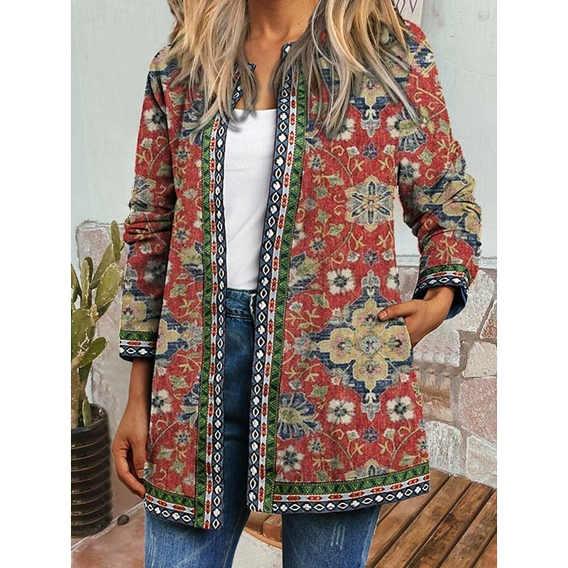VASHTI | PATTERNED OPEN-FRONT JACKET - Red Floral Print