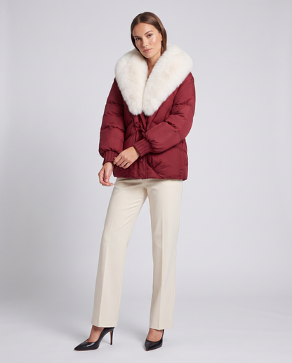 VELMA | FAUX FUR COLLAR PUFFER JACKET - Burgundy