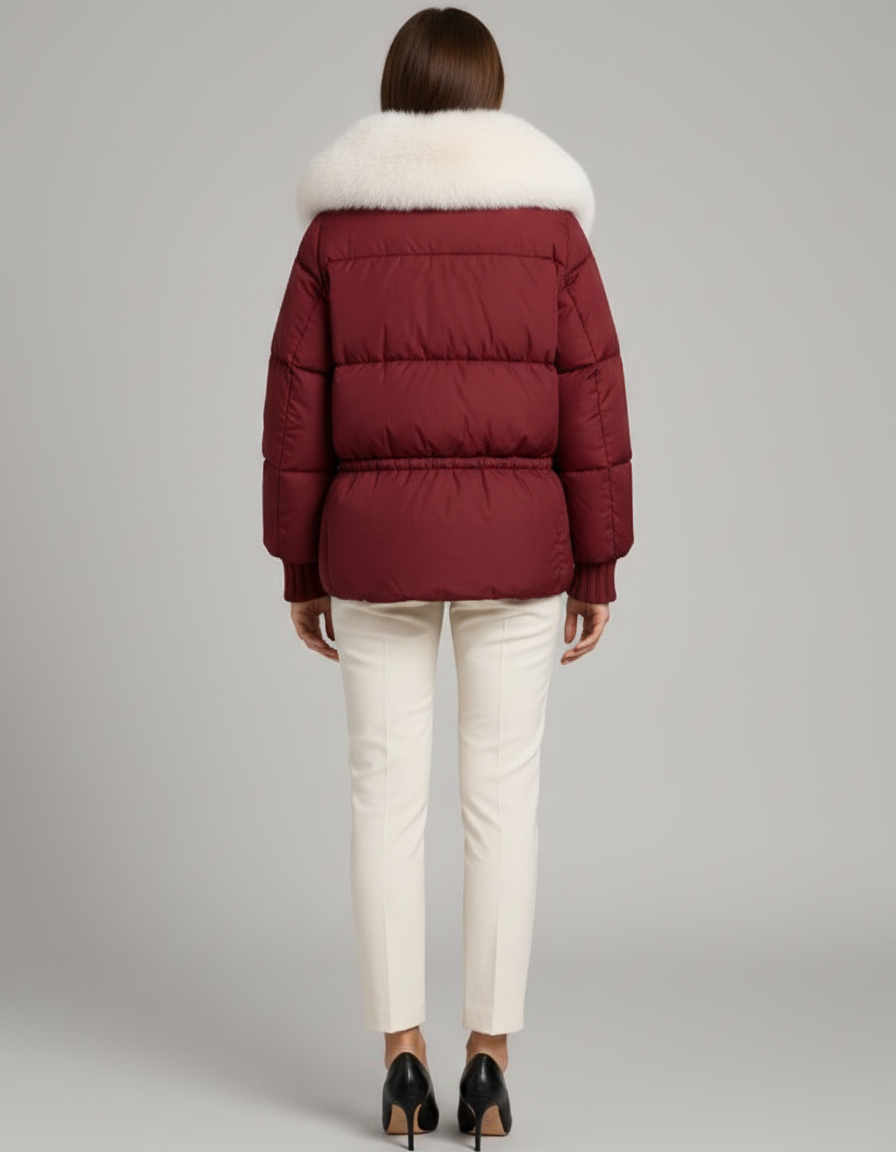 VELMA | FAUX FUR COLLAR PUFFER JACKET - Burgundy