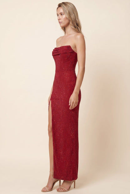 VERONA | STRAPLESS MAXI DRESS - Deep Red