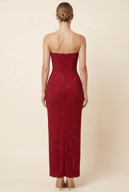 VERONA | STRAPLESS MAXI DRESS - Deep Red