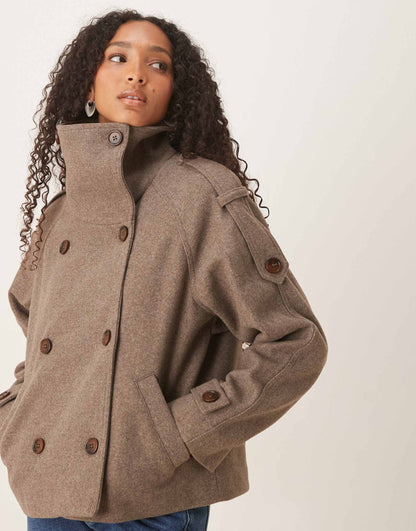 VITA | OVERSIZED FUNNEL NECK COAT - Taupe