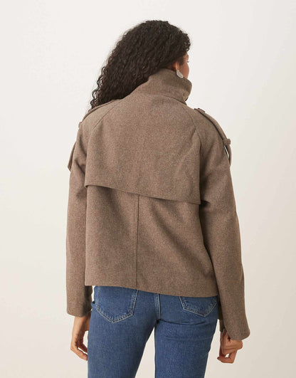 VITA | OVERSIZED FUNNEL NECK COAT - Taupe