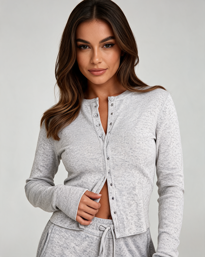 VIVECA | RIBBED TWO-PIECE LOUNGE SET - Heather Gray