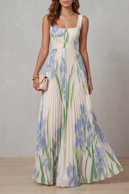 VIVIEN | PLEATED MAXI DRESS - Baby Blue Floral