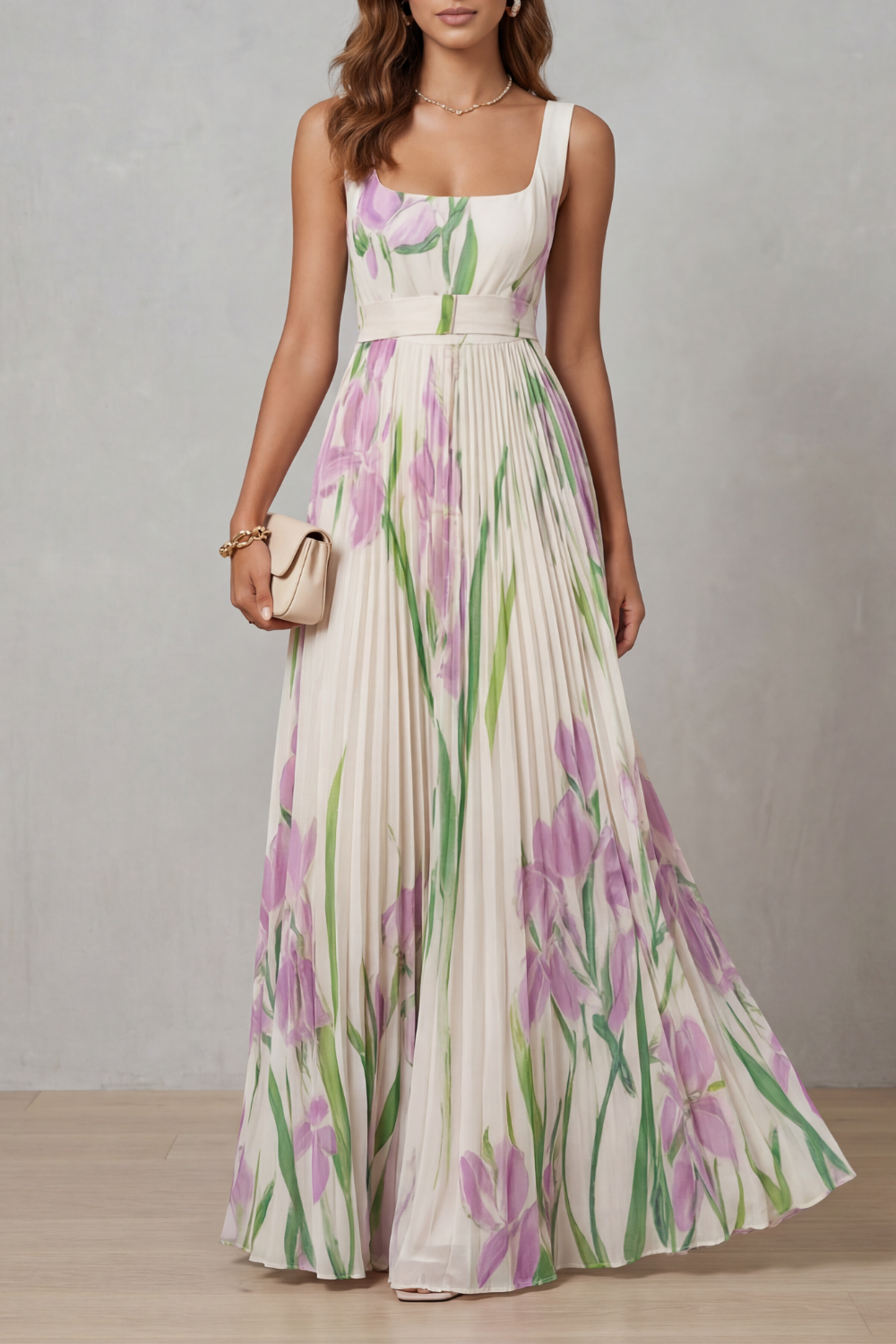 VIVIEN | PLEATED MAXI DRESS - Ivory Floral