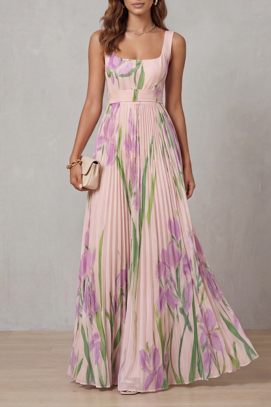 VIVIEN | PLEATED MAXI DRESS - Pink Floral