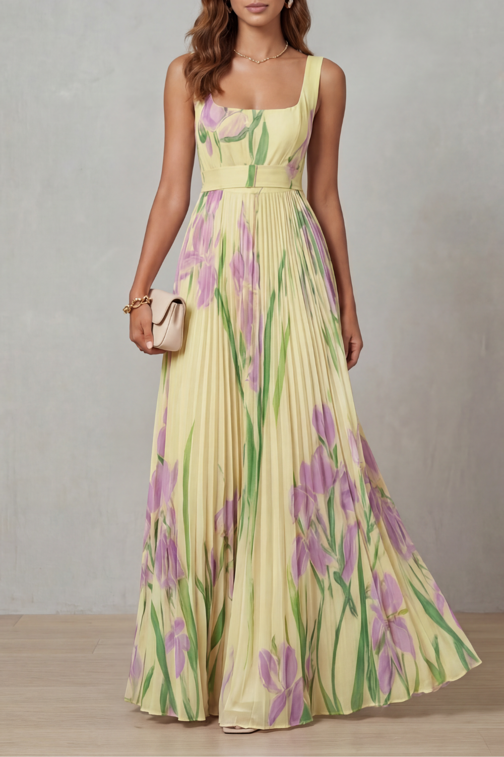 VIVIEN | PLEATED MAXI DRESS - Yellow Floral