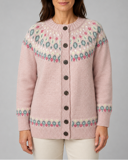 WAIDA | FAIR ISLE YOKE CARDIGAN - Pink