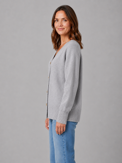 WALDA | HEART BUTTON V-NECK KNIT CARDIGAN - Gray
