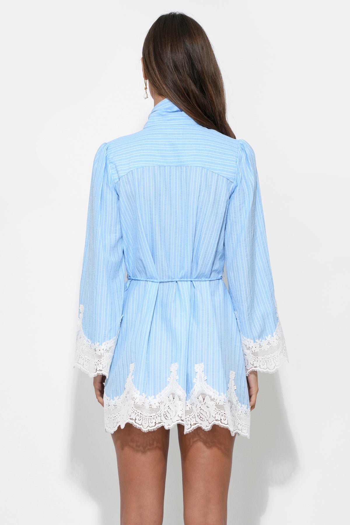 WAVERLEIGH | TIE NECK MINI DRESS - Light Blue Stripe