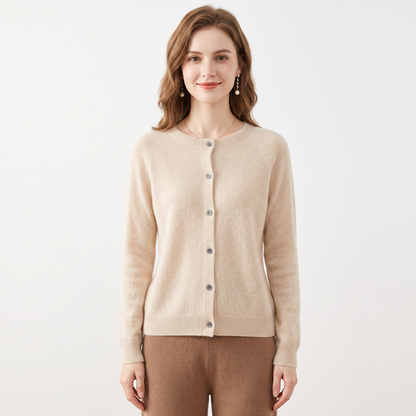 WENDELINE | WOOL KNIT BUTTON-UP CARDIGAN - Beige