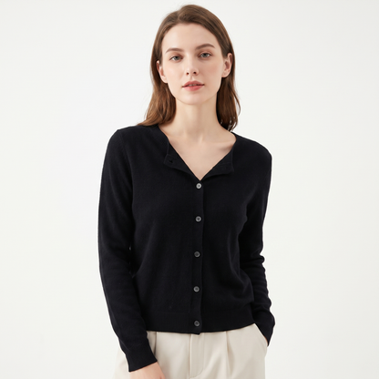 WENDELINE | WOOL KNIT BUTTON-UP CARDIGAN - Black