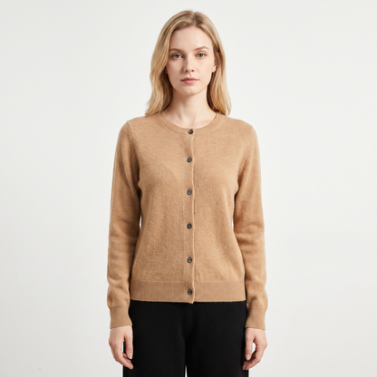 WENDELINE | WOOL KNIT BUTTON-UP CARDIGAN - Camel