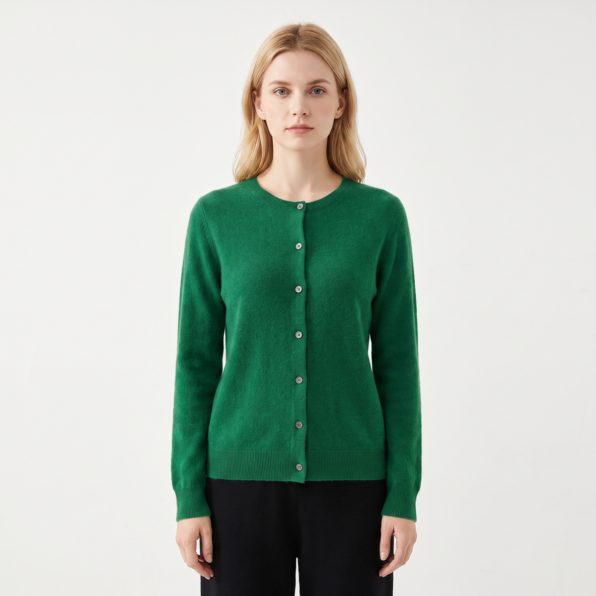 WENDELINE | WOOL KNIT BUTTON-UP CARDIGAN - Emerald Green