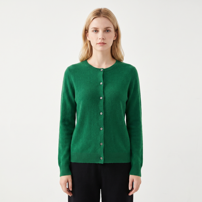 WENDELINE | WOOL KNIT BUTTON-UP CARDIGAN - Emerald Green