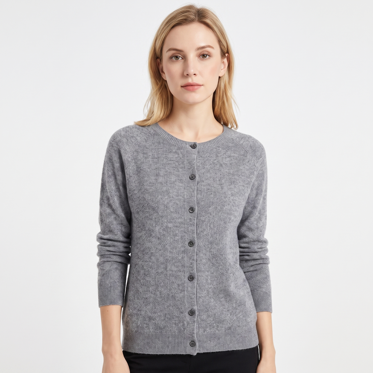 WENDELINE | WOOL KNIT BUTTON-UP CARDIGAN - Gray
