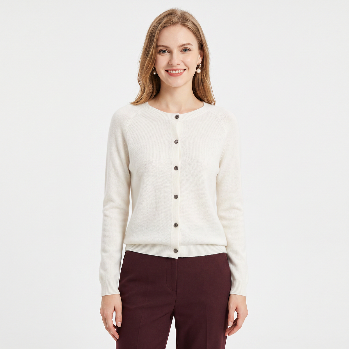 WENDELINE | WOOL KNIT BUTTON-UP CARDIGAN - Ivory