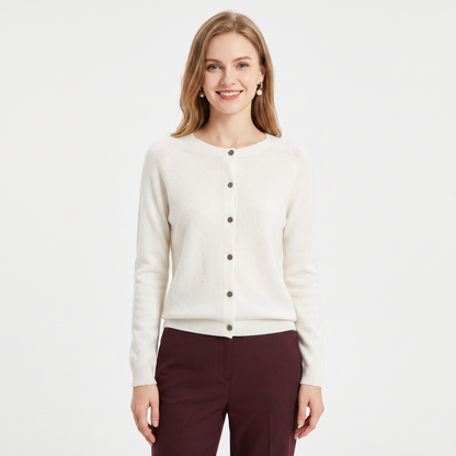 WENDELINE | WOOL KNIT BUTTON-UP CARDIGAN - Ivory