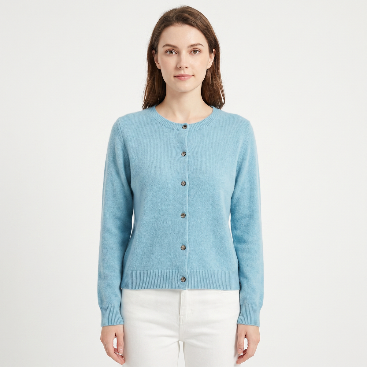 WENDELINE | WOOL KNIT BUTTON-UP CARDIGAN - Light Blue