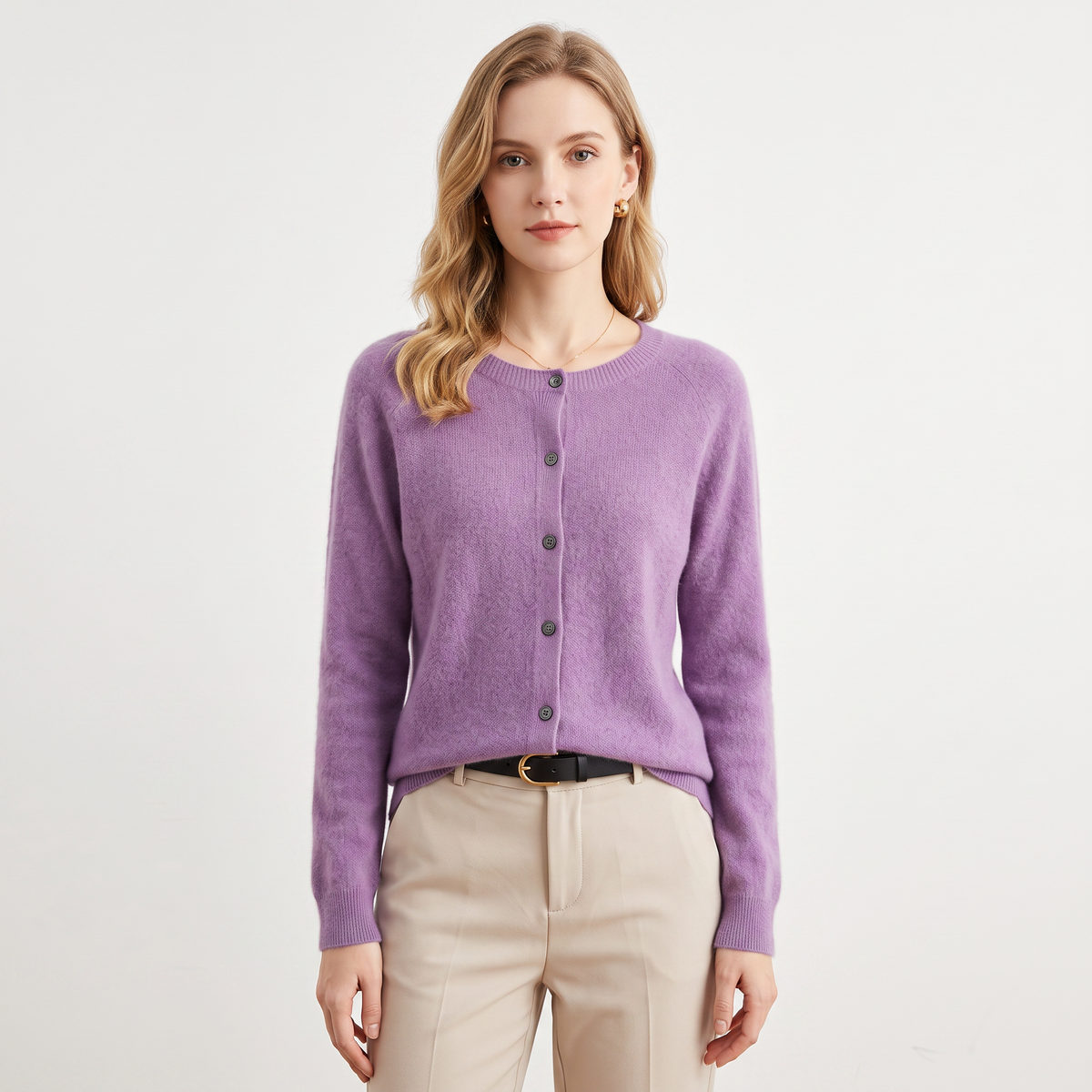 WENDELINE | WOOL KNIT BUTTON-UP CARDIGAN - Lilac