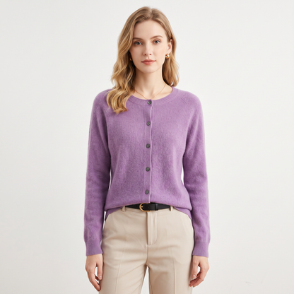 WENDELINE | WOOL KNIT BUTTON-UP CARDIGAN - Lilac