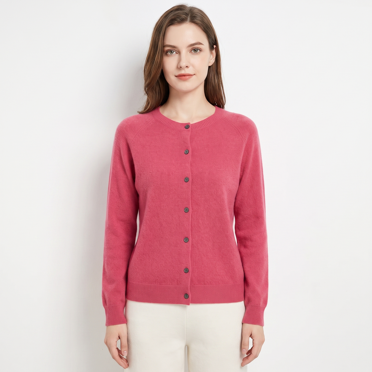 WENDELINE | WOOL KNIT BUTTON-UP CARDIGAN - Raspberry