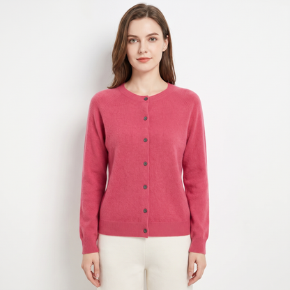 WENDELINE | WOOL KNIT BUTTON-UP CARDIGAN - Raspberry