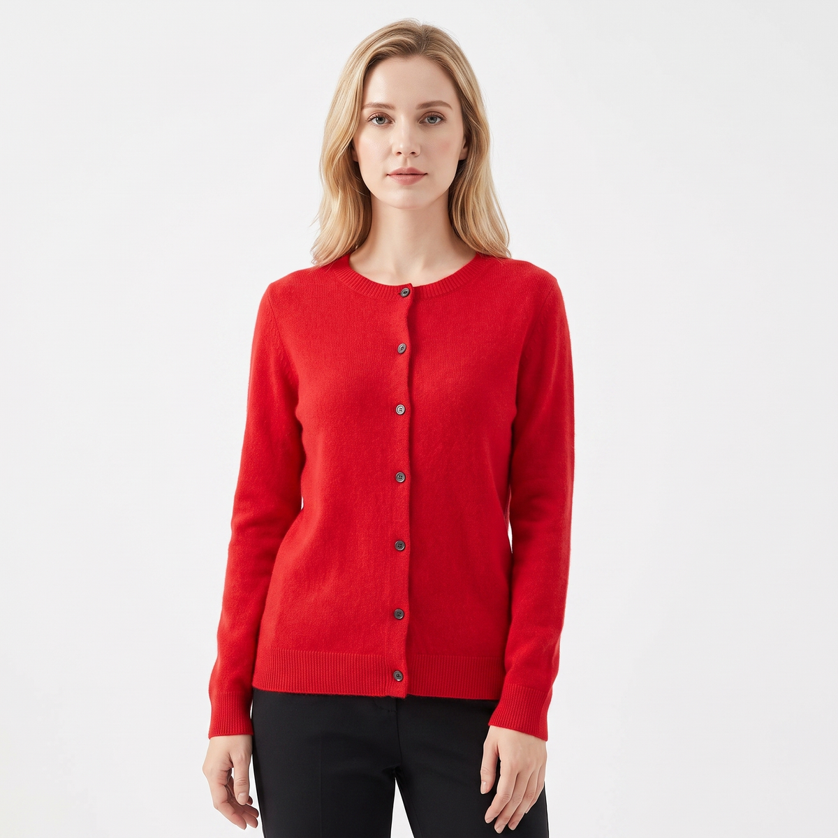 WENDELINE | WOOL KNIT BUTTON-UP CARDIGAN - Red