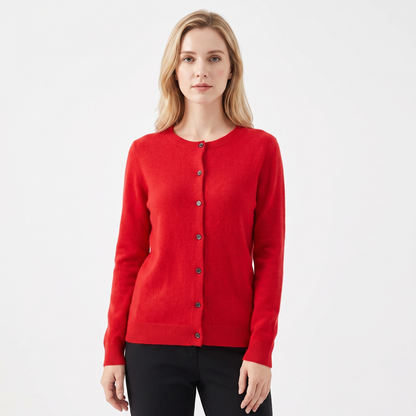WENDELINE | WOOL KNIT BUTTON-UP CARDIGAN - Red