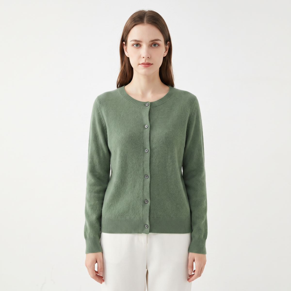 WENDELINE | WOOL KNIT BUTTON-UP CARDIGAN - Sage Green
