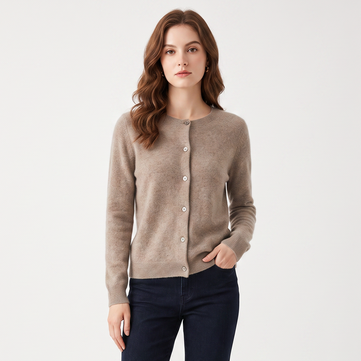 WENDELINE | WOOL KNIT BUTTON-UP CARDIGAN - Taupe