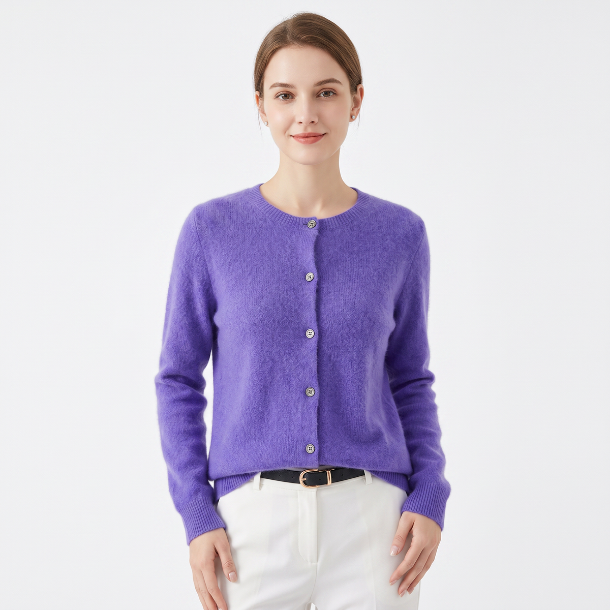 WENDELINE | WOOL KNIT BUTTON-UP CARDIGAN - Violet