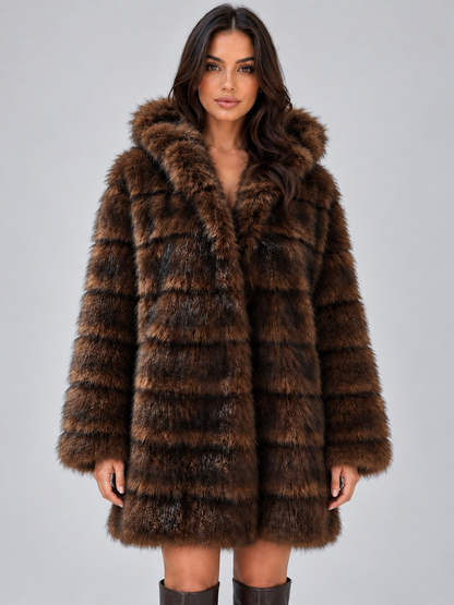 WESTLYN | PLUSH FAUX FUR COAT - Brown