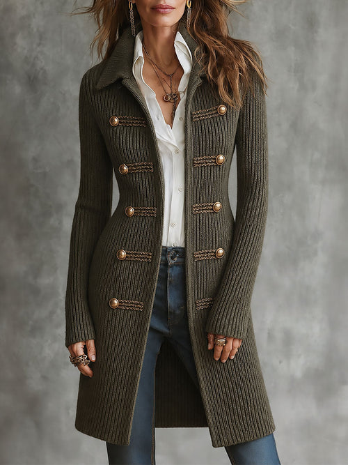 WILMA | MILITARY LONGLINE KNIT CARDIGAN - Army Green