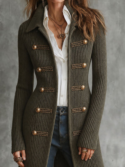 WILMA | MILITARY LONGLINE KNIT CARDIGAN - Army Green