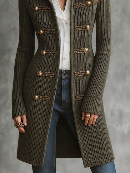 WILMA | MILITARY LONGLINE KNIT CARDIGAN - Army Green