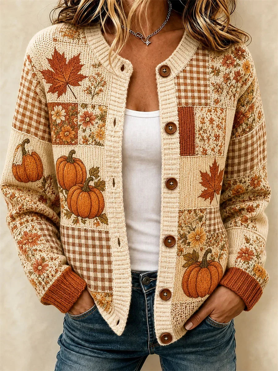 WILONA | AUTUMN PATCHWORK CARDIGAN - Beige Patchwork