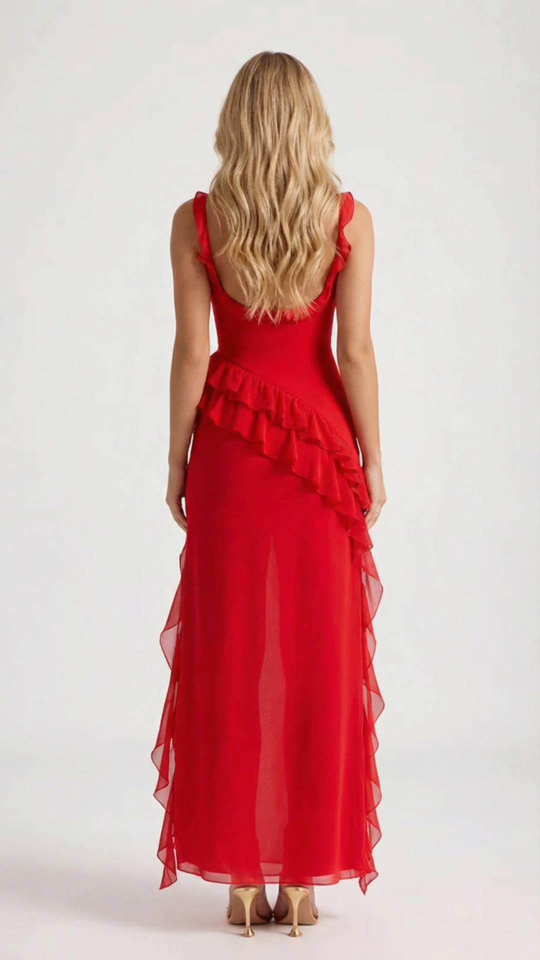 WINSLEY | SQUARE NECK RUFFLE MAXI DRESS - Red