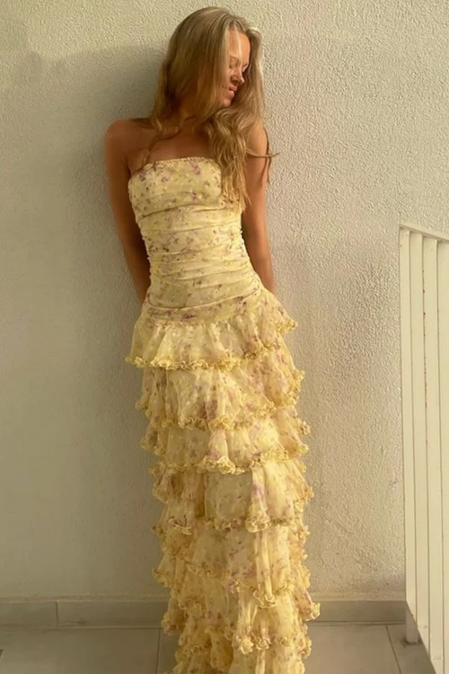 WISTERIA | TIERED MAXI DRESS - Yellow