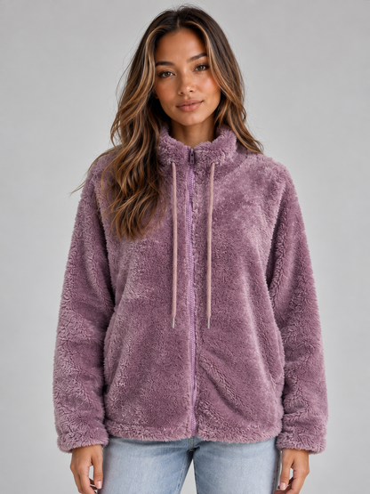 WRENATA | HIGH NECK TEDDY FLEECE JACKET - Mauve